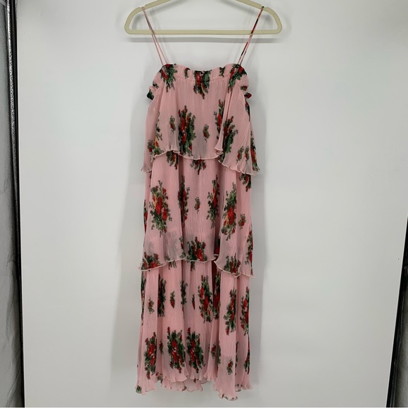 Ganni Pleated Georgette Strap Midi Dress in Cherry Blossoms Size 40 - Picture 9 of 10